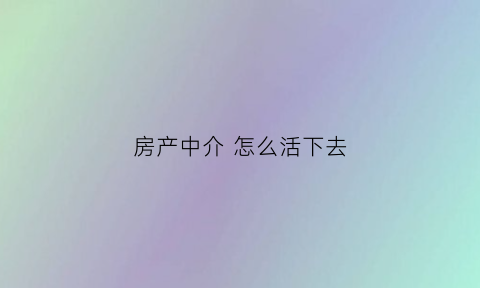 房产中介 怎么活下去